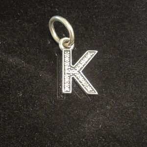 Pandora 925 Silver Letter K Charm/Pendant with Clear CZ Accents